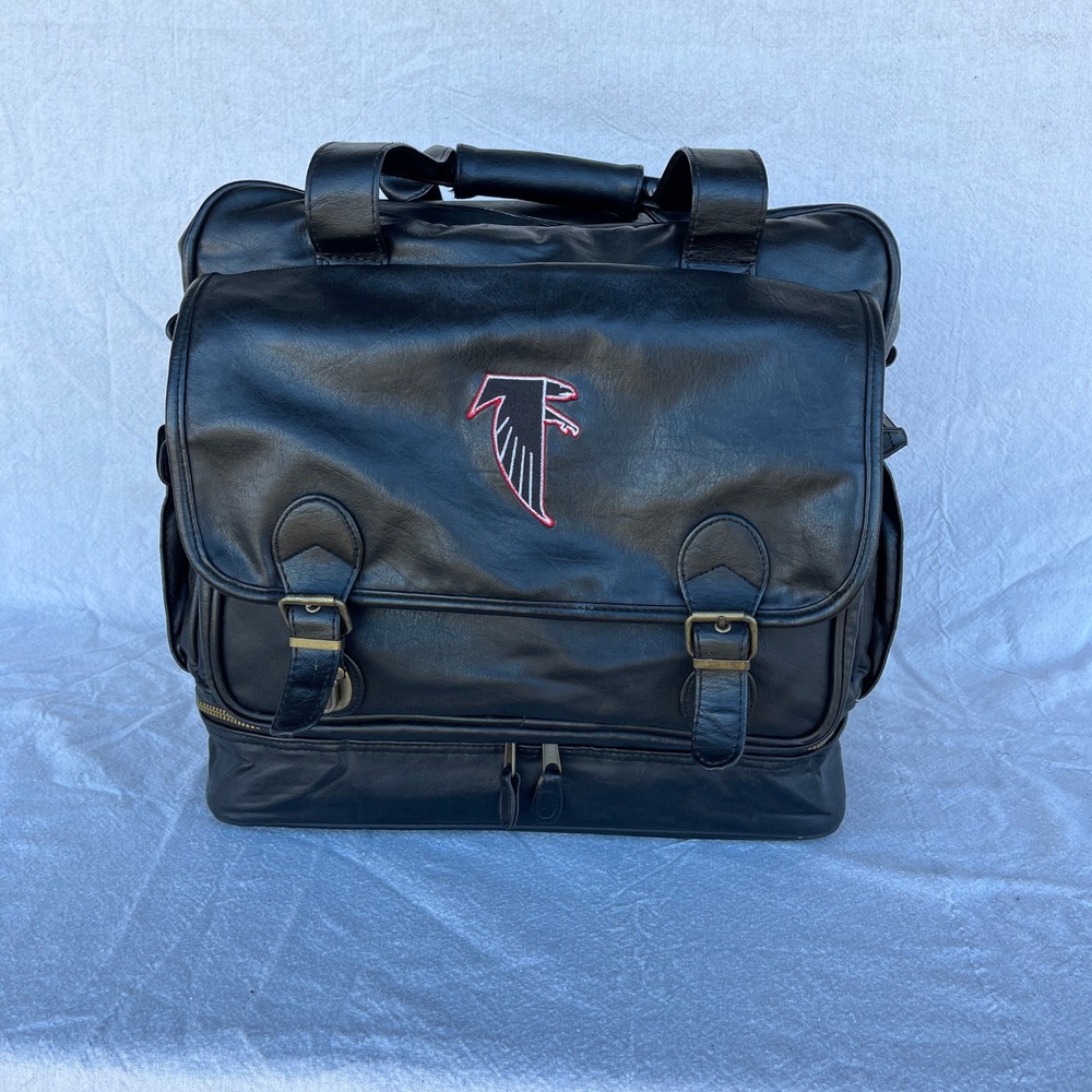 Vintage‎ 90s Atlanta Falcons Black Leather Travel Bag with Embroidered Logo